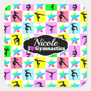 SUPER STAR GYMNAST MEISJE ONTWERP VIERKANTE STICKER