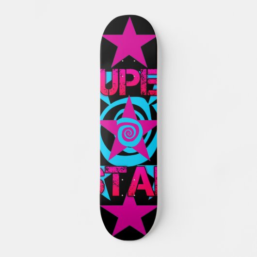Super Star Hot Pink Blauwgroen Swirls Stars Patroo Persoonlijk Skateboard (Voorkant)