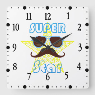 Super Star met zonnebril en snor Vierkante Klok