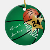 Super ⭐ Star Player Donkergroene 🏀 Basketball Keramisch Ornament (Voorkant)