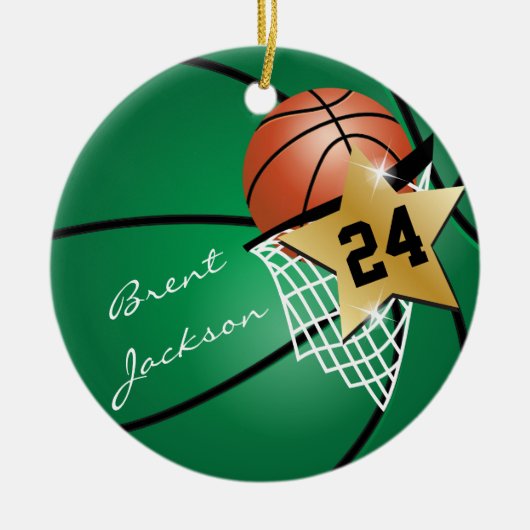 Super ⭐ Star Player Donkergroene 🏀 Basketball Keramisch Ornament (Voorkant)