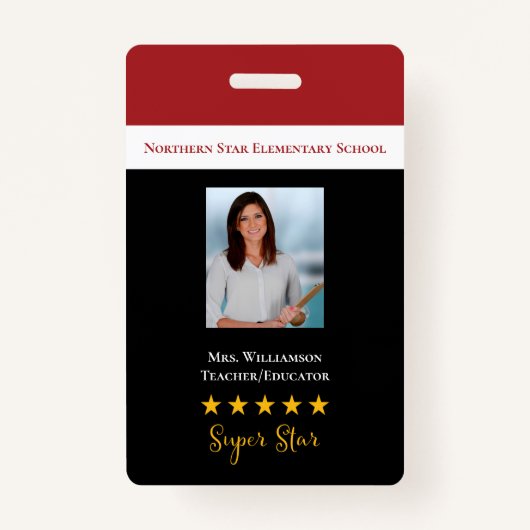 Super Star School Teacher ID Foto Badge (Voorkant)