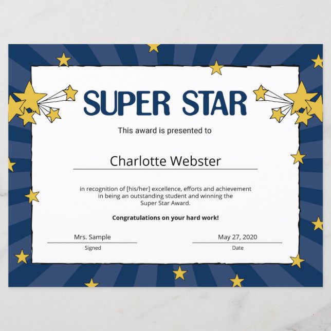 Super Star Student Recognition-certificaten (Voorkant)