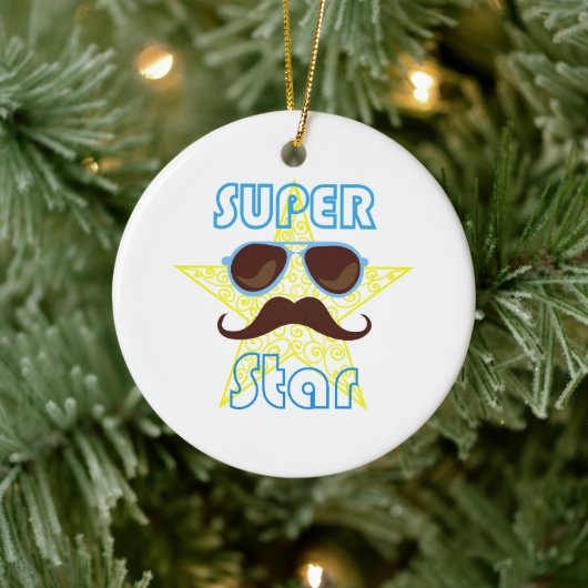 Super Star with sunglasses and mustache Keramisch Ornament (Boom)
