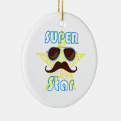 Super Star with sunglasses and mustache Keramisch Ornament (Rechts)