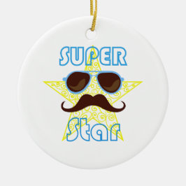 Super Star with sunglasses and mustache Keramisch Ornament