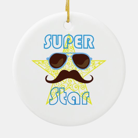 Super Star with sunglasses and mustache Keramisch Ornament (Achterkant)