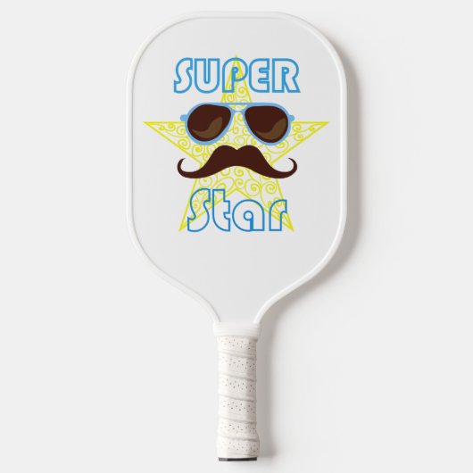 Super Star with sunglasses and mustache Pickleball Paddle (Voorkant)