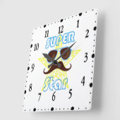 Super Star with sunglasses and mustache Vierkante Klok (Hoek)