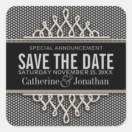 Super Stijl Zwart Zilver Save the Date Sticker (Voorkant)