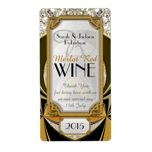 Super stijlvolle gouden zwarte Art Deco wijnlabels Etiket (Voorkant)