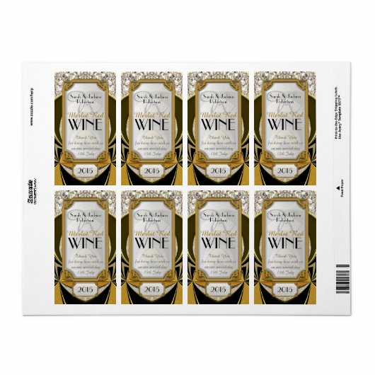 Super stijlvolle gouden zwarte Art Deco wijnlabels Etiket (Full Sheet)