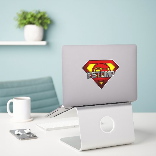Super STOMP op maat gemaakte vinyl sticker (Laptop op bureau)