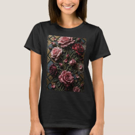 Super Super 3D Rozen Mozaïek ontwerp T-shirt