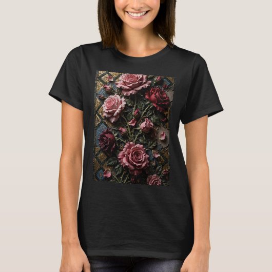 Super Super 3D Rozen Mozaïek ontwerp T-shirt (Voorkant)