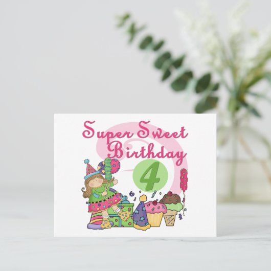 Super Sweet 4e verjaardag T-shirts en geschenken Briefkaart (Staand voorkant)