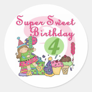Super Sweet 4e verjaardag T-shirts en geschenken Ronde Sticker