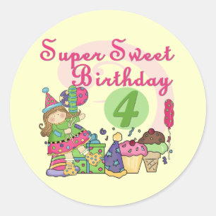 Super Sweet 4e verjaardag T-shirts en geschenken Ronde Sticker