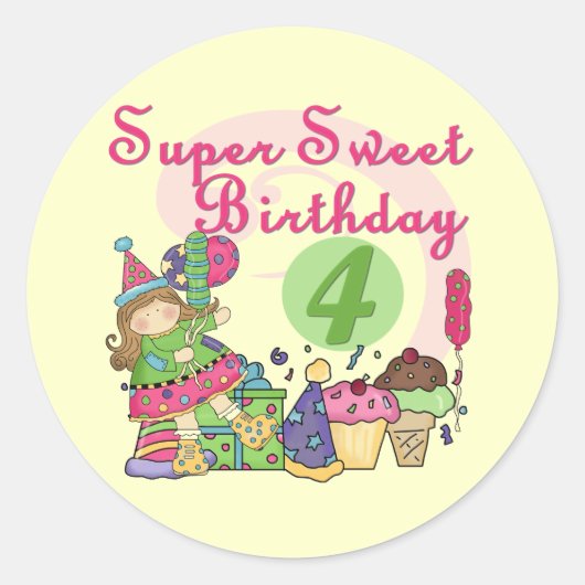 Super Sweet 4e verjaardag T-shirts en geschenken Ronde Sticker (Voorkant)