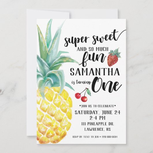 Super Sweet Fruit First Birthday Invitation Kaart (Voorkant)