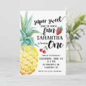 Super Sweet Fruit First Birthday Invitation Kaart (Staand voorkant)