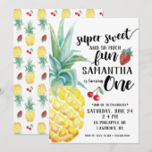 Super Sweet Fruit First Birthday Invitation Kaart (Voorkant / Achterkant)