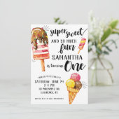 Super Sweet Ice Cream eerste verjaardag uitnodigin Kaart (Staand voorkant)