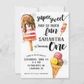 Super Sweet Ice Cream eerste verjaardag uitnodigin Kaart (Voorkant)