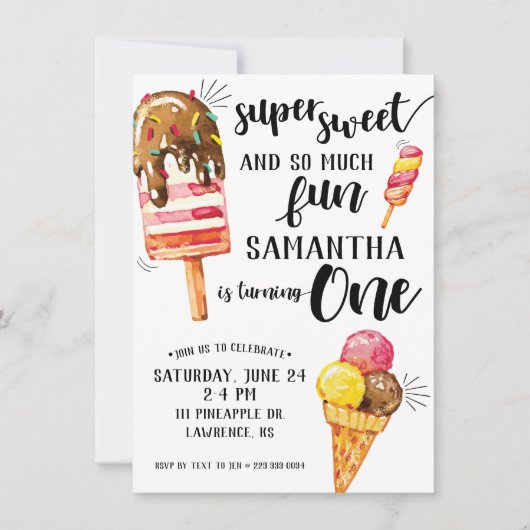 Super Sweet Ice Cream eerste verjaardag uitnodigin Kaart (Voorkant)