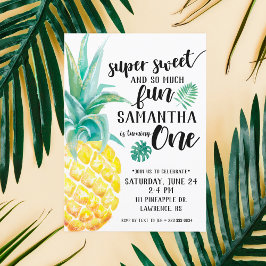 Super Sweet Pineapple First Birthday Invitation Kaart