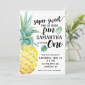 Super Sweet Pineapple First Birthday Invitation Kaart (Staand voorkant)