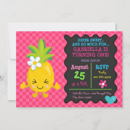 Super Sweet Pineapple First Birthday Invitation Kaart (Voorkant)