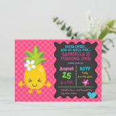 Super Sweet Pineapple First Birthday Invitation Kaart (Staand voorkant)