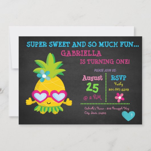 Super Sweet Pineapple First Birthday Invitation Kaart (Voorkant)