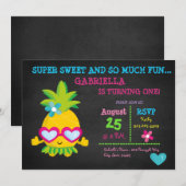 Super Sweet Pineapple First Birthday Invitation Kaart (Voorkant / Achterkant)