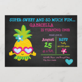 Super Sweet Pineapple First Birthday Invitation Kaart