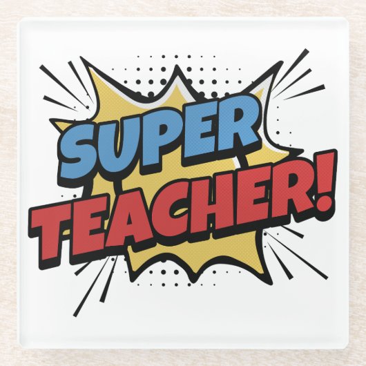 Super Teacher Comic Style Glazen Onderzetter (Voorkant)