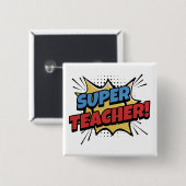 Super Teacher Comic Style Vierkante Button 5,1 Cm (Voorkant /achterkant)