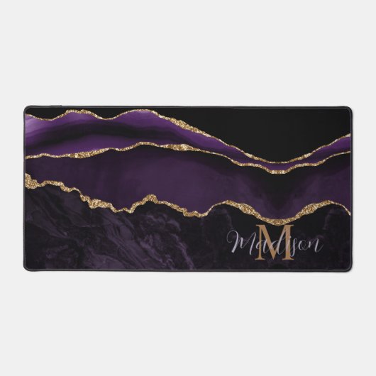 Super Trendy Paarse Agaat Gouden Glitter Desk Mat (Voorkant)