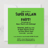 Super Villain Birthday Party Invitation Green Kaart (Achterkant)
