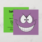 Super Villain Birthday Party - Uitnodiging Paars (Voorkant / Achterkant)