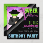Super Villains Birthday Party Kaart (Voorkant / Achterkant)