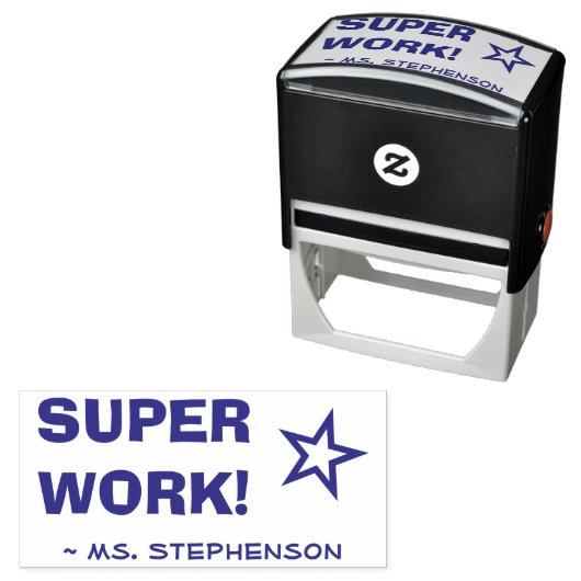 "SUPER WERK!" + Naam leraar Rubberen stempel (In situ)