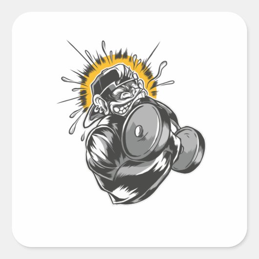 Superaap Gym-ontwerp Vierkante Sticker (Voorkant)