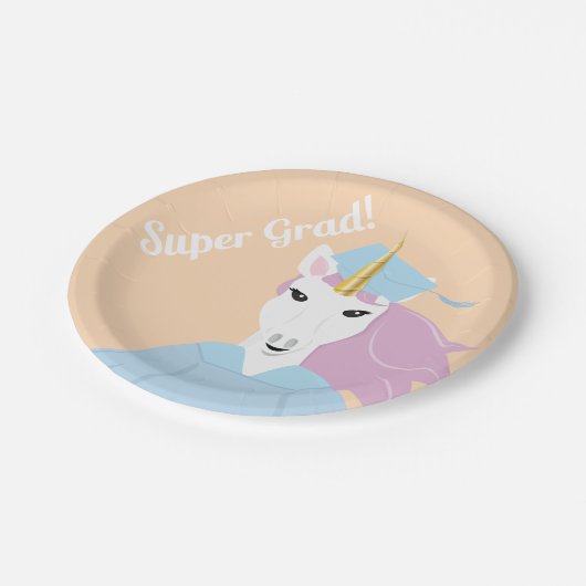 SuperAfstudeerder Unicorn Peach Blue Paars Afstude Papieren Bordje (Gekanteld)