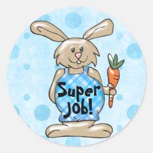 Superbaan! Tan Bunny on Blue Round Reward Ronde Sticker