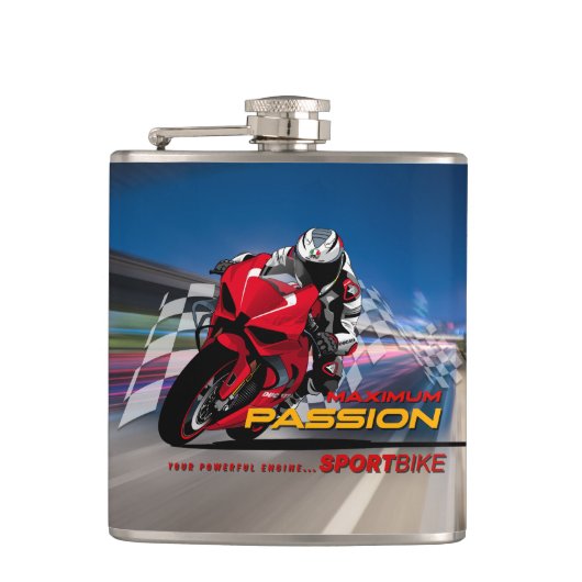 Superbike Racing Maximum Passie Biker Grafisch Heupfles (Voorkant)