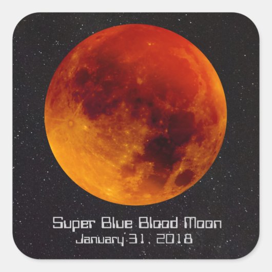 Superblauwe bloedmaan 2018 vierkante sticker (Voorkant)