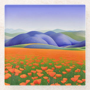 Superbloei Surreal California Poppies Landschap Glazen Onderzetter