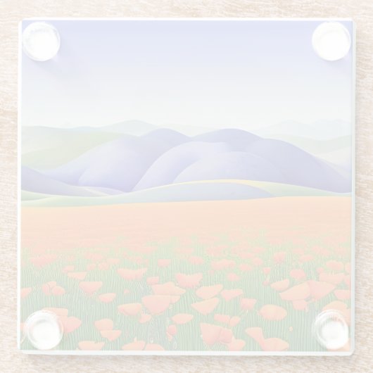 Superbloei | Surreal California Poppies Landschap Glazen Onderzetter (Achterkant)